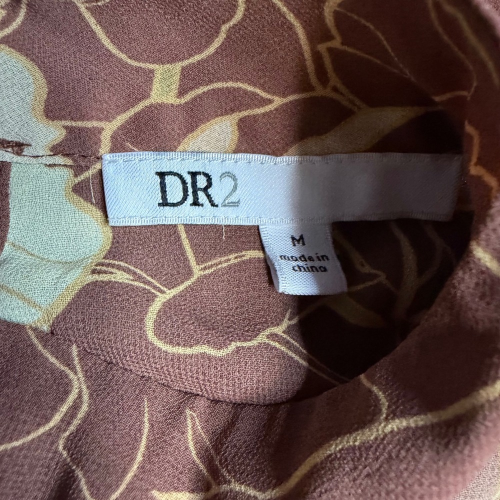 DR2 Floral Sleeveless Blouse M Brown High-Low Mock Neck Top - Picture 3 of 5